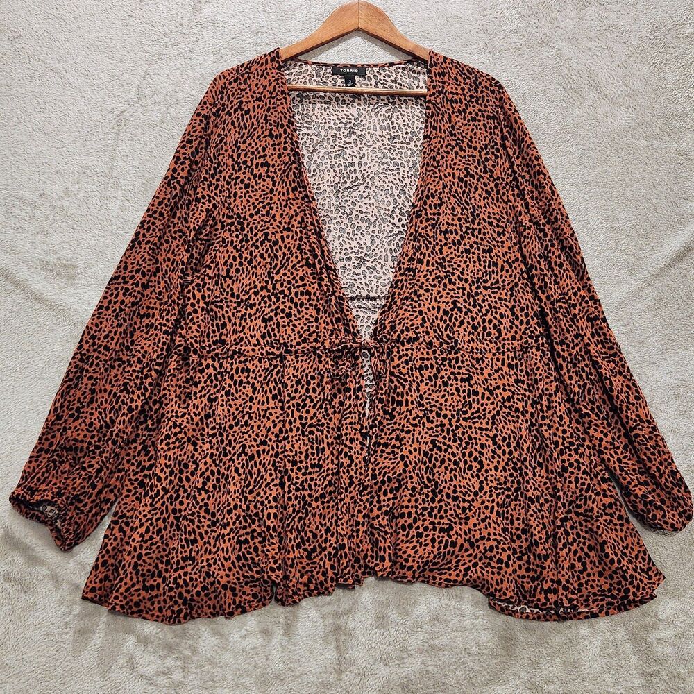 Lightweight Rust Animal-Print Tie-Front Blouse